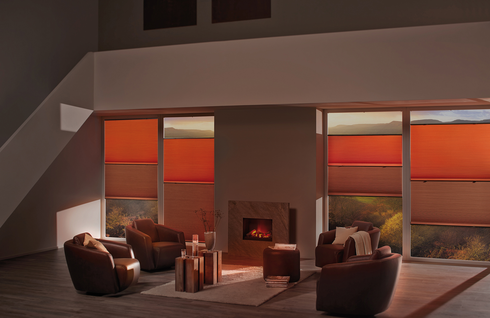 Lysdempende Plisségardiner Rød Stue Markisemannen